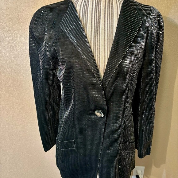 Vintage Krizia Blazer Sz 40 Euro/ Medium US Black Silver Metallic Made in Italy - Picture 2 of 16